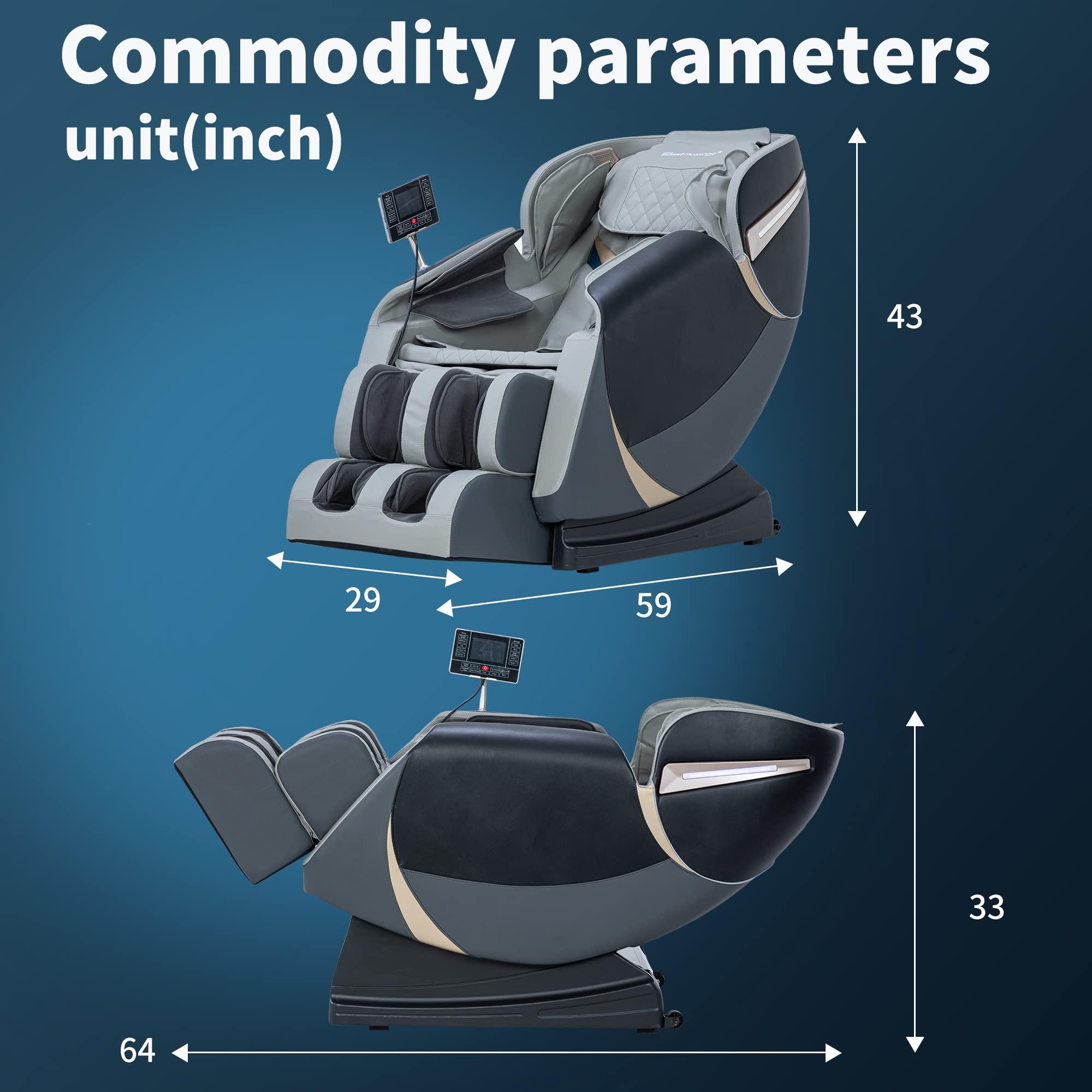 BestMassage Massage Chair,Full Body Zero Gravity Recliner Chair with Smart Large Screen Bluetooth Speaker Wormwood Back and Calf Heating Therapy Foot Roller Air Massage System for Home Office,Grey
