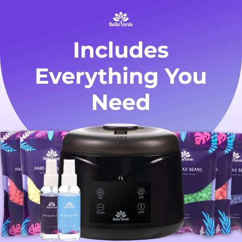 Bella Verde Bella Verde Wax Warmer Home Waxing Kit - Wax Kit for Hair Removal Wax Pot Professional with LED Display and 8 Bags Painless Hard Wax Beans, 20 Wax Sticks for Face, Legs, Arms, Bikini