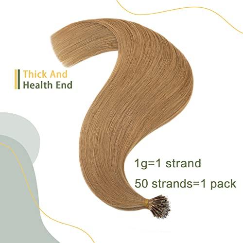 SEGO SEGO Nano Bead Ring Human Hair Extension Pre Bonded Nano Tip Remy Hair Extensions Micro Beads Rings Loop Hand Tied Hairpiece 24 Inch #27 Dark Blonde 1g/strand 50g/pack