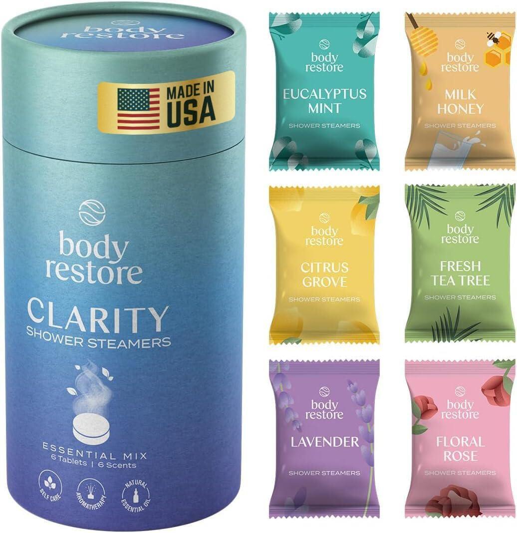Body Restore Body Restore Shower Steamers Aromatherapy 6 Pack - Easter Basket Stuffers, Relaxation Birthday Gifts for Mom, Dad, Best Friend, Travel Essentials, Stress Relief, Self Care - Variety