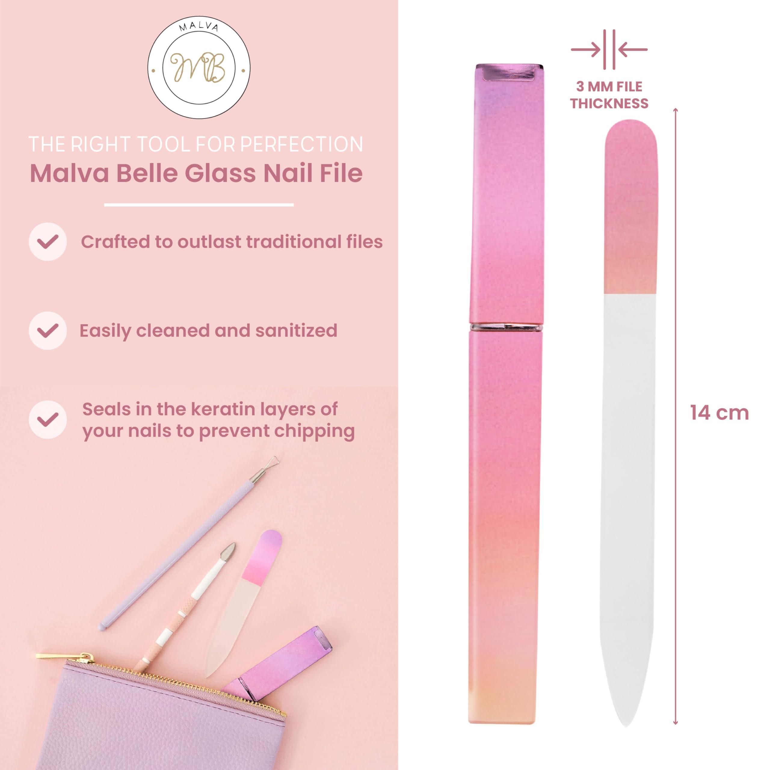 Malva Belle Best Crystal Glass Nail File for Women - Nail File & Travel Case - Nail File Set for Women - Heavy Duty Nail File for Natural Nails, Gel - Professional Nail Shaper - Sunset 3mm