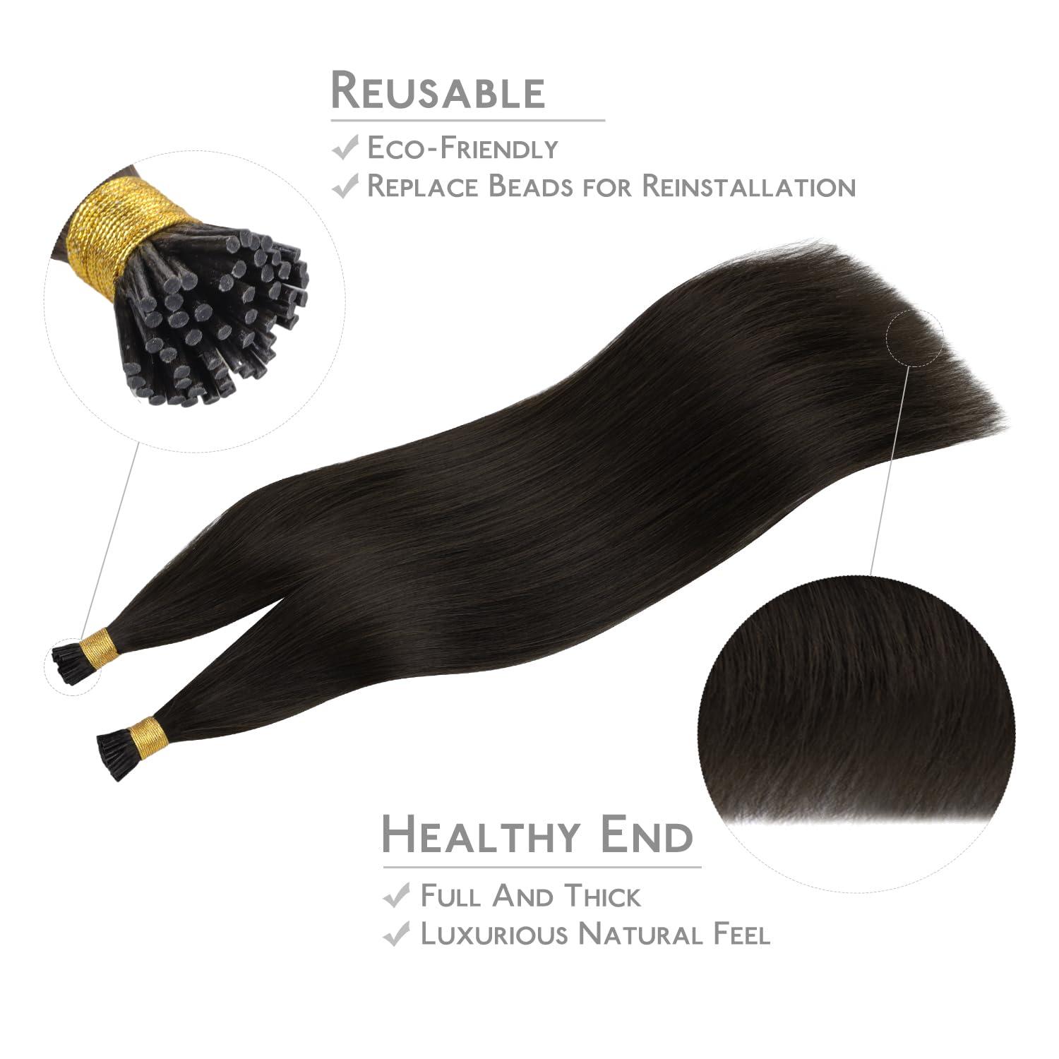 Wennalife WENNALIFE I Tip Hair Extensions Real Human Hair, 100g 100s 24 Inch Dark Brown Remy Itip Human Hair Extensions Invisible Itips Straight I Tips Cold Fusion Extensions