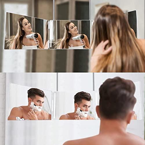 HIEEY HIEEY 3 Way Mirror for Hair Cutting with LED ,360 Trifold Mirror with Height Adjustable Telescoping Hooks,and 5X Magnification Mirror,for Makeup, Hair Styling (White)