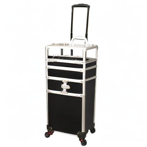 JC Beauty JC Beauty 7 in 1 Professional Interchangeable Rolling Makeup Nail Tech Train Case Travel Storage Clear Acrylic, Black Stripe
