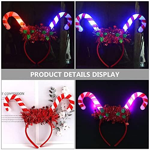 HIPIHOM HIPIHOM 2Pcs Christmas Headbands Light Up Candy Cane Headband Novelty Headbands for Christmas Party Holiday Favors