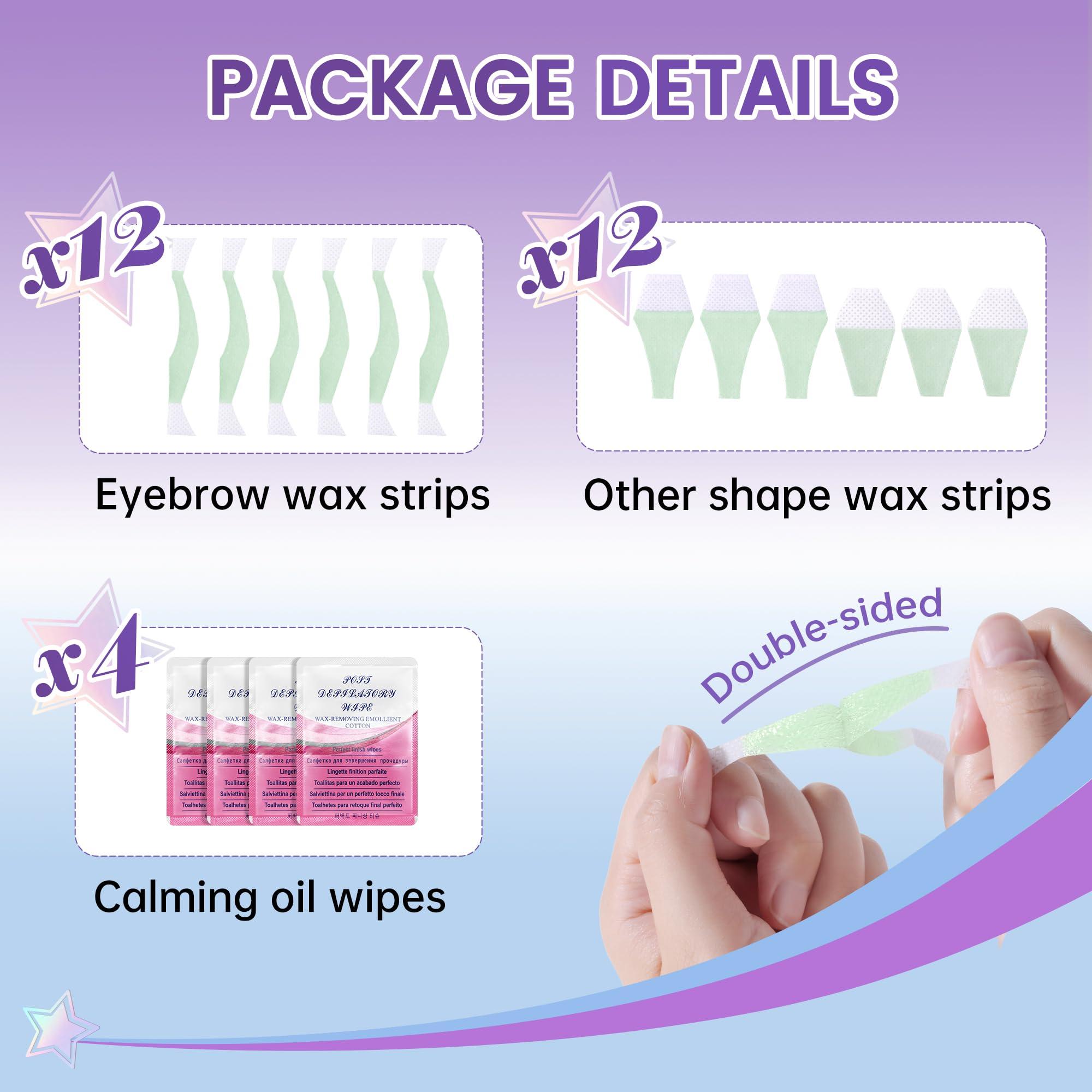 LAWINK Eyebrow Wax Strips Kit Facial Wax Strips for Hair Removal 24 Strips 4 Calming Oil Wipes Mouth waxing wax Eyebrow hair removal Facial Hair Removal for Women LAWINK (Eyebrow)