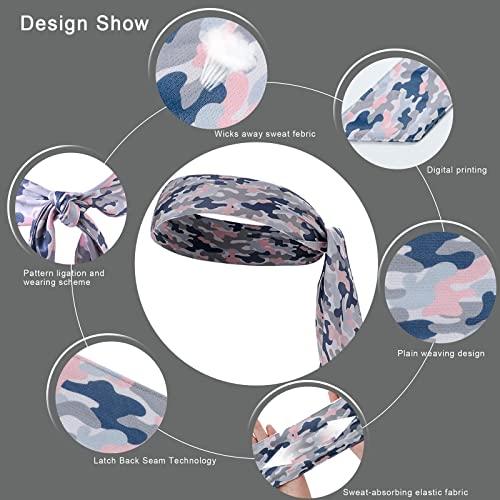 ONEYE ONEYE 6 Pieces Head Tie Headbands for Men Women Sport Tie Back Bandanas Camo Hair Band Athletic Sweatbands for Tennis Running Ninja Karate Basketball