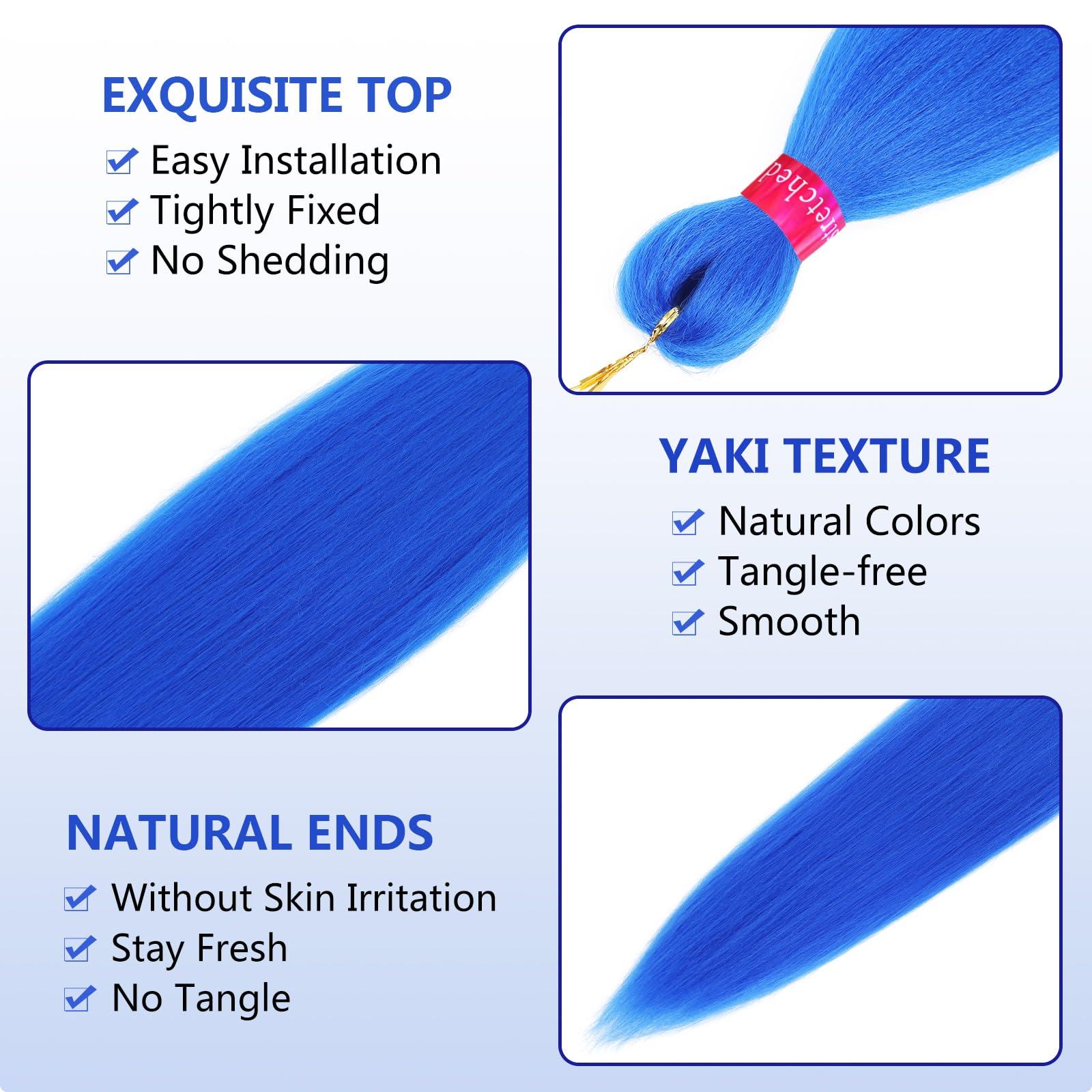 yuzshuooxin Blue Pre Stretched Braiding Hair 30 Inch Braiding Hair 2 Packs Pre Feathered Hair Extensions Yaki Texture Braids Hair Easy to Use