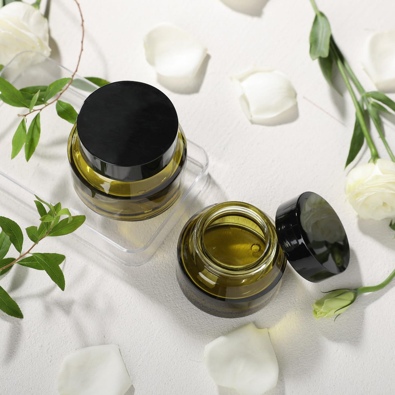 Yerpkefey 1 oz Glass Cosmetic Jars with Lids,3 Pack Small Glass Jars with Lids,30 ml Empty Glass Makeup Containers for Sample, Cream, Lotion (1 oz, Green)