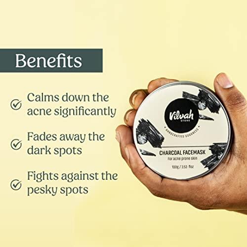 vilvah STORE vilvah STORE Charcoal Facial Masks Facemask for Men & Women | Removes Blackheads and Whiteheads | Active Cooling Effect | Deep Skin Purifying Cleansing, 100g