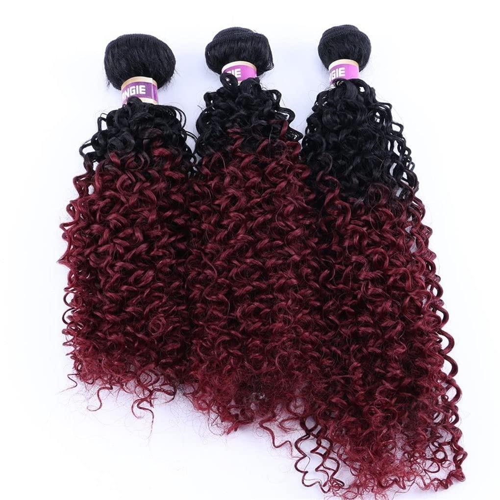 Absolyjuca 1 Bundle Kinky Curly Synthetic Hair Weave Bundles 16 18 20 Inches 70Gram Ombre Color Two Tone Curly Hair Bundles #27 1 bundle 18 inches