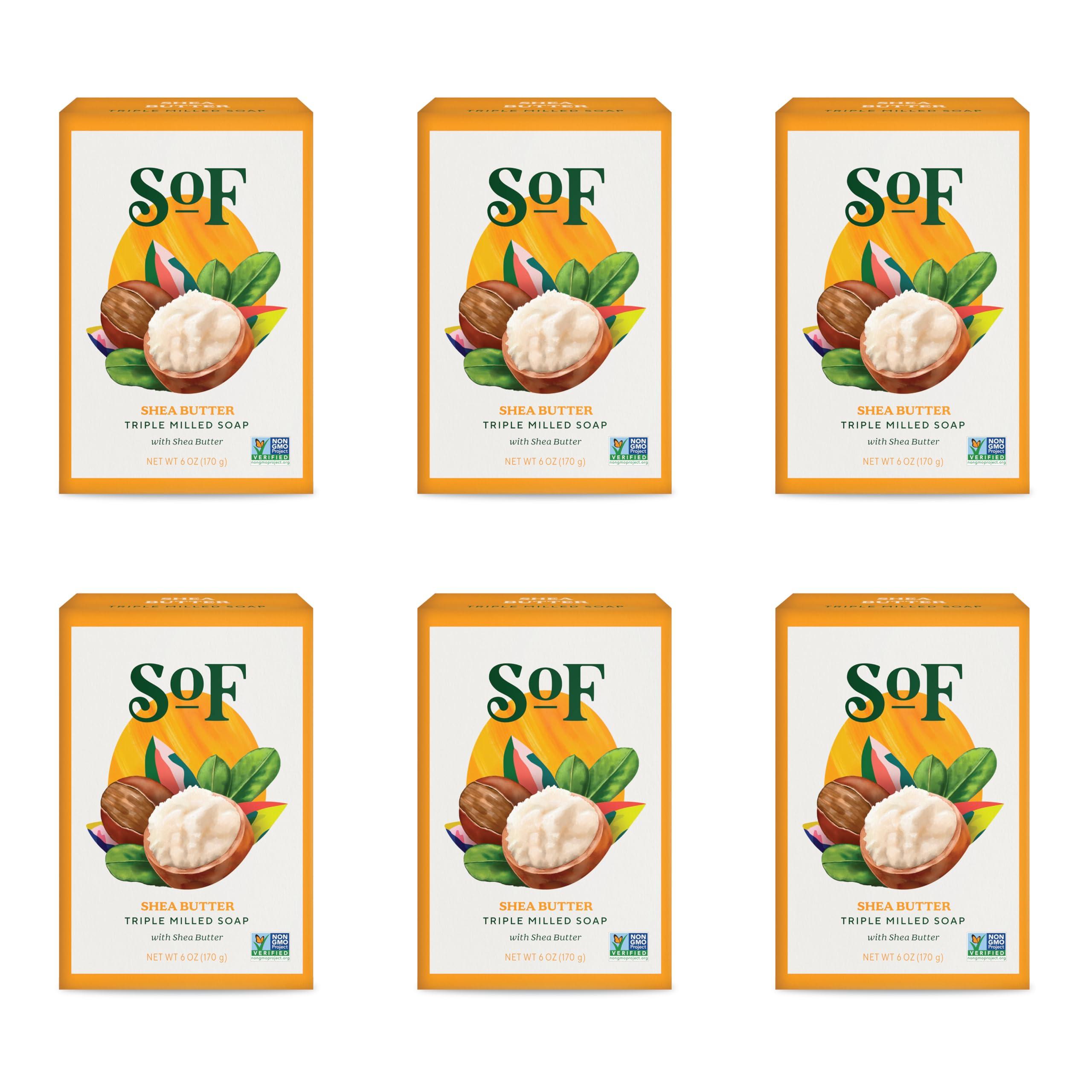South of France Natural Body Care SoF Triple Milled Bar Soap - With Coconut Oil & Organic Shea Butter- Vegan & Non GMO- Free From Phthalates, Sulfates & Parabens- Shea Butter - 6 oz Bar 6 Bars