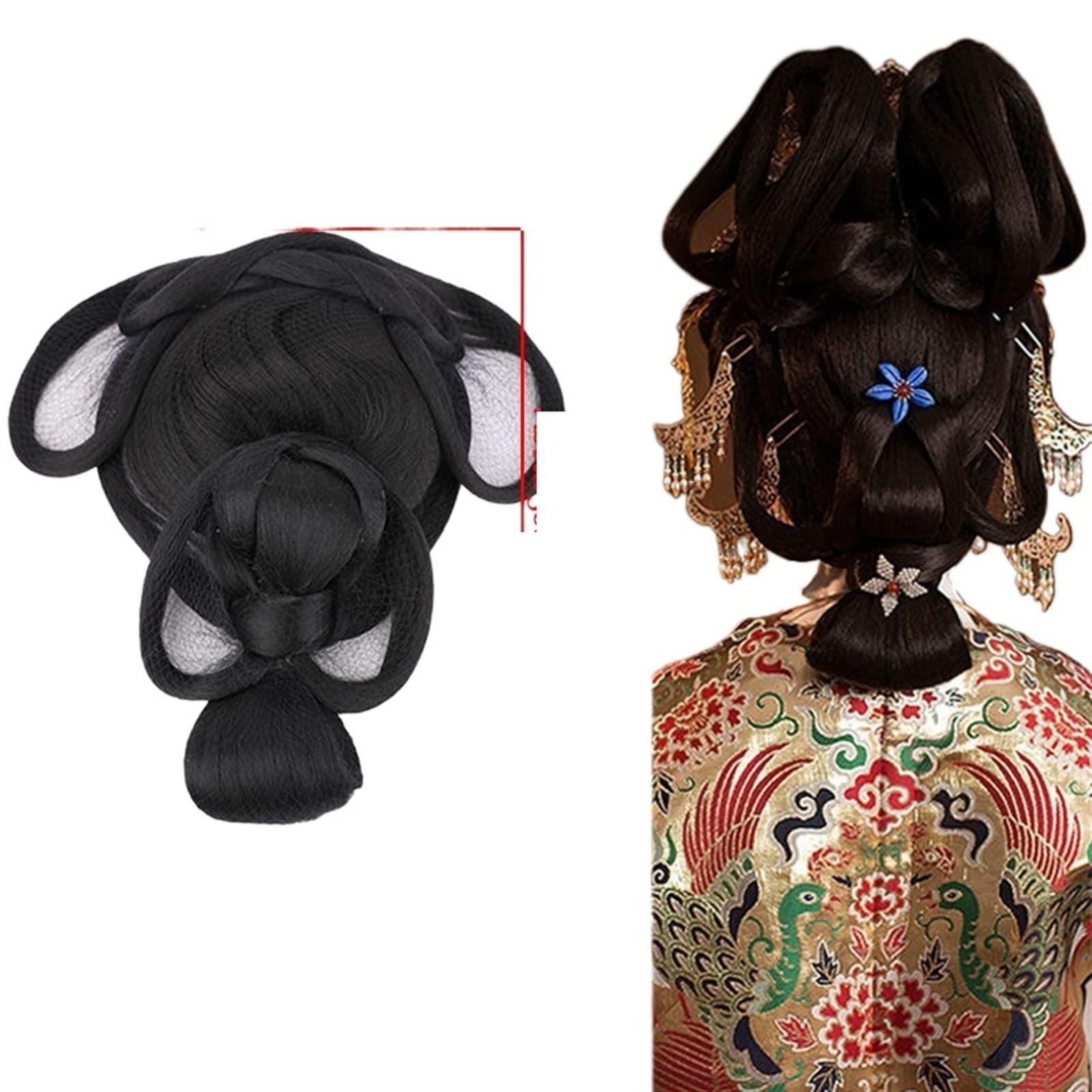 Oligage Oligage Synthetic Chinese Traditional Hanfu Wig Hair Bun Retro Black Chignon Fake Ancient Chinese Hair Bun Princess Cosplay Wig (Color : 23)