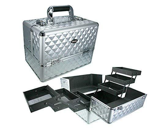 MUALIMITED Professional Makeup Artist Travel Cosmetic Train Case w/ 3 Tier Side Extendable Trays Aluminum Hard Case