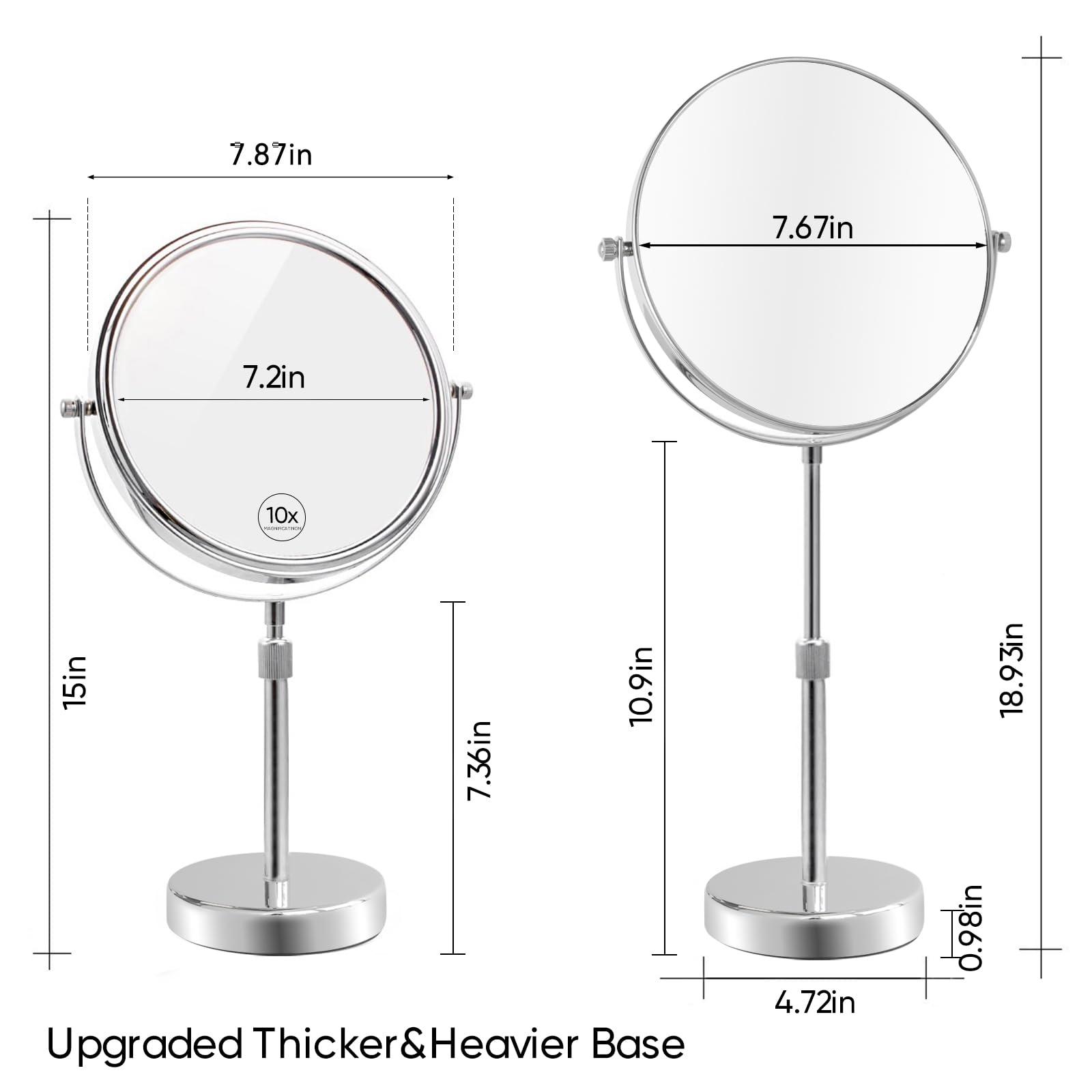 Nicesail Nicesail 19 Inch Tall Makeup Mirror with 10X Magnification, Make up Mirror 8 Inch Double-Sided, Table Mirror with Pedestal for Shaving, Standing Mirror Height Adjustable Chrome Finish (8 Inch, 10X)