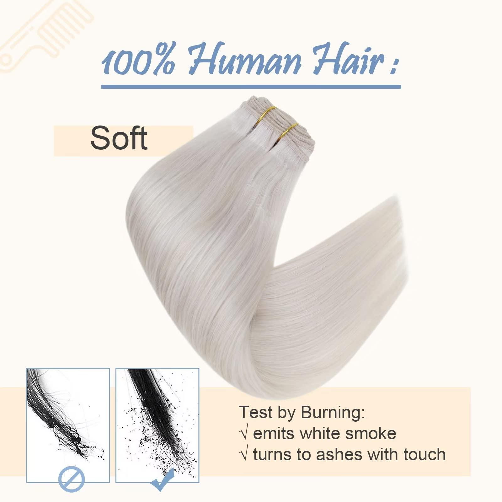 Easyouth Easyouth Sew in Hair Extensions Human Hair White Blonde Weft Hair Extensions Real Human Hair Blonde Hair Extensions Sew In Remy Human Hair Extensions 20 Inch 100G