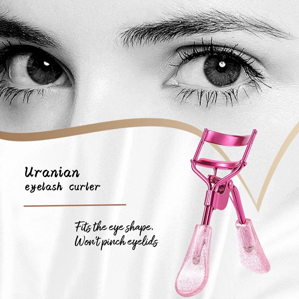 Uranian Uranian Eyelash Curlers Pink Lash Curler with 2 Silicone Refill Pads Glitter Handle Eye Lashes Curler Eyelashes Tool for Women and Girls (Pink)