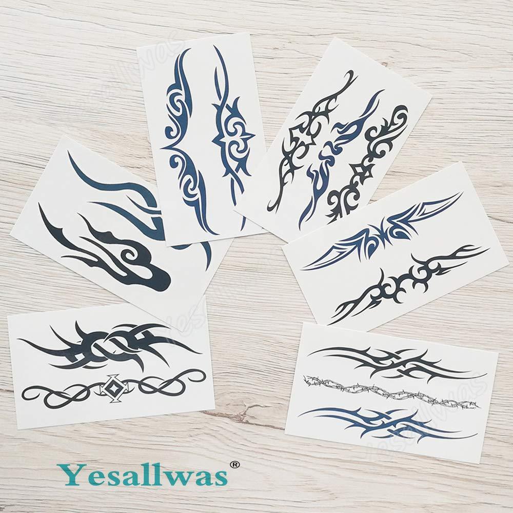 Yesallwas Yesallwas 6 Sheets Mix Tribal fake Tattoos Small Temporary Tattoo Blue Black Tribal Tattoo Body Sticker for Men Women 6x10.5cm/2.36x4.13inches (LxW)