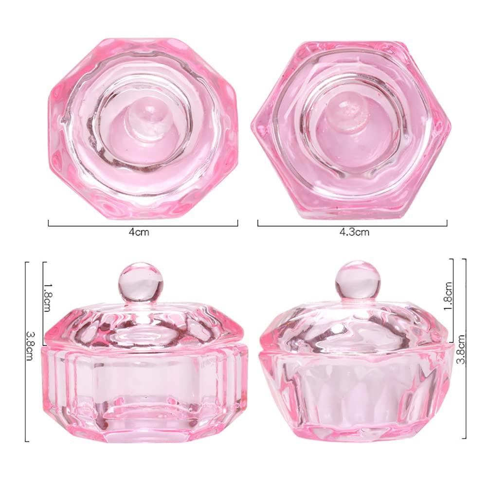 UUYYEO UUYYEO 2 Pcs Glass Nail Art Cups Nail Dipping Jars Nail Dappen Dishes Bowls Nail Powder Holders Nail Liquid Containers with Lid Nail Salon Supplies Hexagon