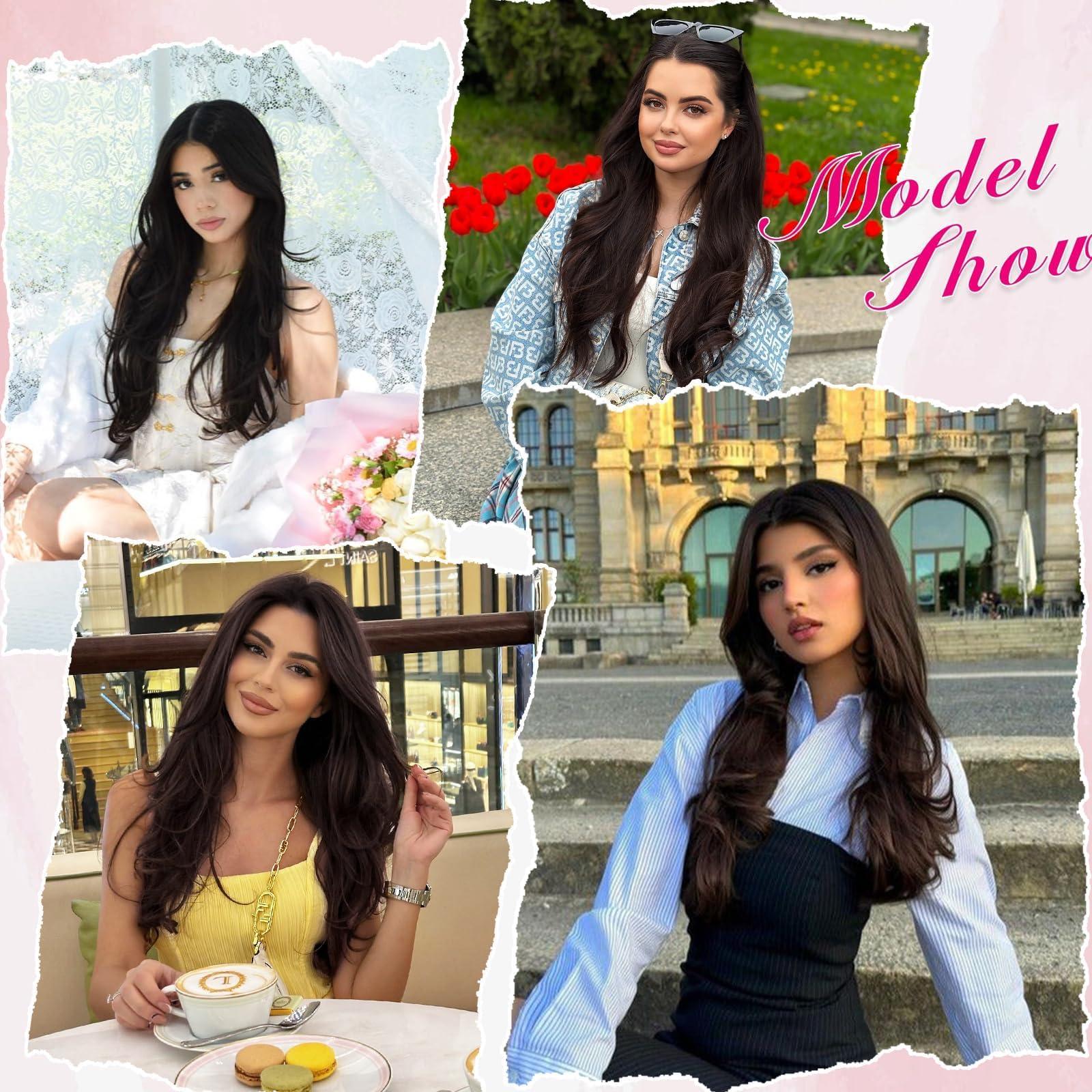 SUZYACCKR SUZYACCKR Clip in Hair Extensions For WomenDrak Brown Long Stright Layered Hair Extensions 18 inch 5PCS Hair Extension Thick Set Natural Soft Hair