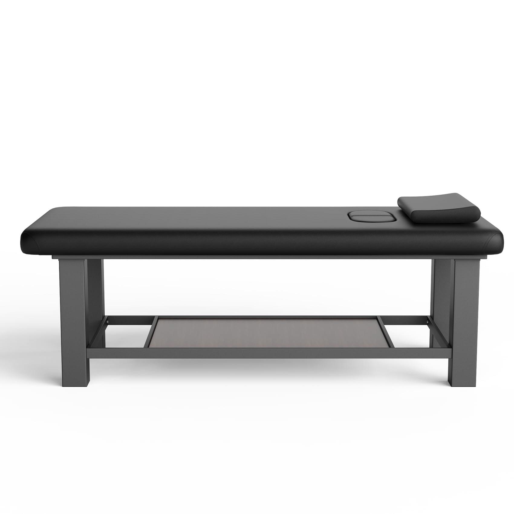 pouseayar Heavy Duty Metal Frame Stationary Massage Table for Treatment Table, Physical Therapy Table, Spa Facial Professional Massage Bed, Black PU Leather 31.5'' Wide, 700LBS Load, 4 x 4 In Square leg