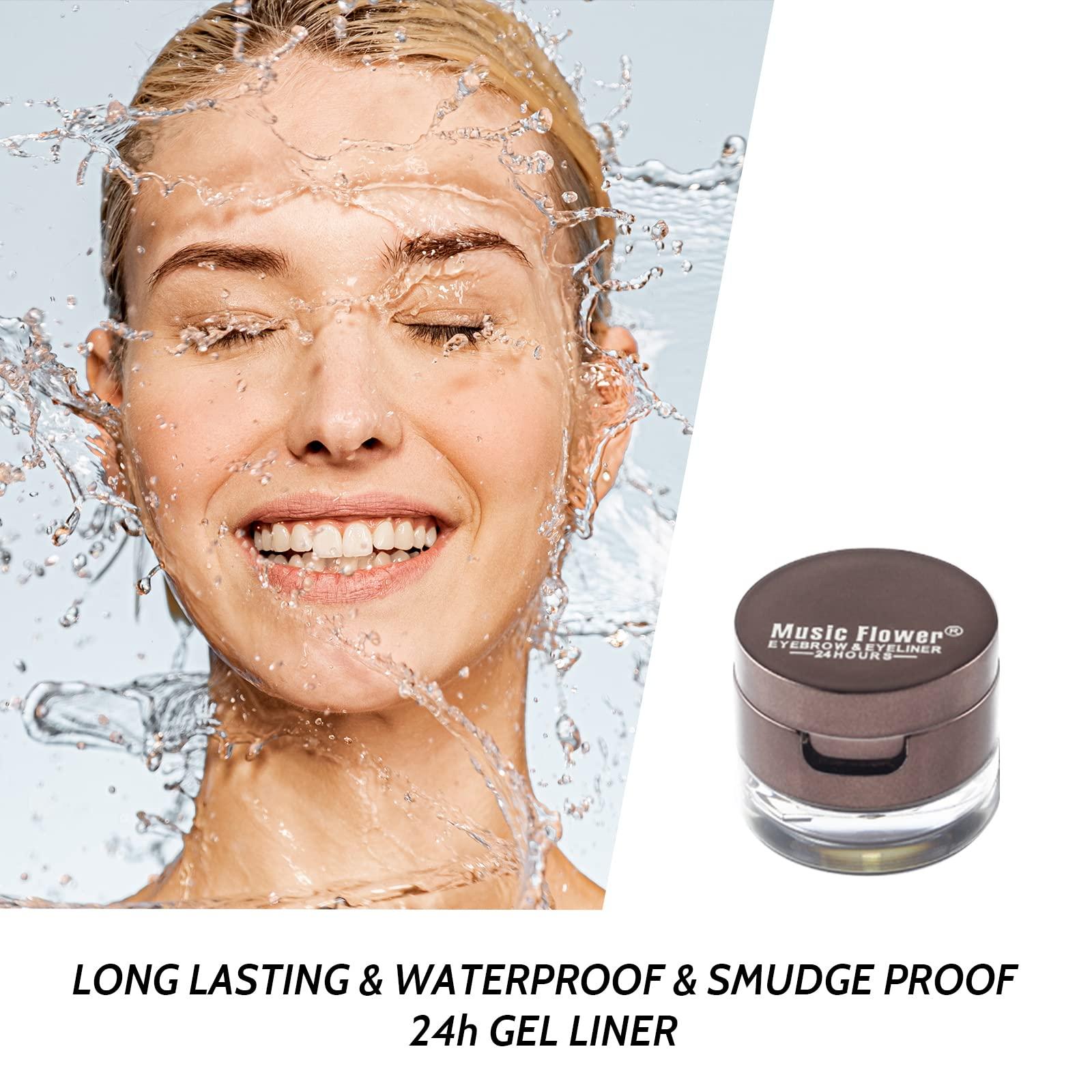 Music Flower Music Flower Gel Eyeliner Eyebrow Powder, Black and Brown Waterproof Smudgeproof Long Lasting Makeup Eyeliner Gel with Brush Mirror, 0.49 Ounce, Pack of 2
