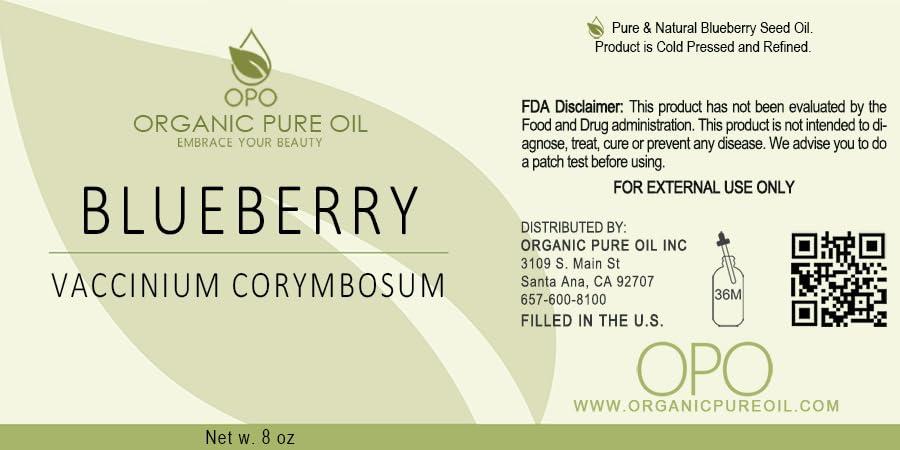 OPO Blueberry Seed Oil - Pure, Refined, Cold Pressed, Unscented, Deodorized, Filtered, Non-GMO Berry Carrier Oil for Skin, Hair, Nail, Body, Face Care - 8 oz - Hydrating, Moisturizing