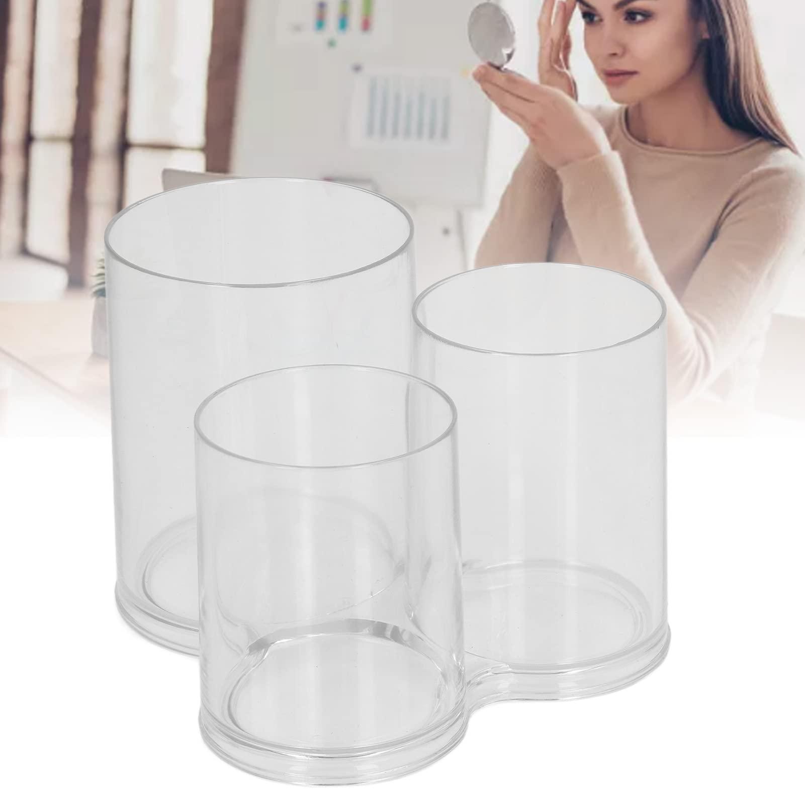 TREETDOBV Clear Round Plastic Makeup Container,Makeup Brush Holders,Acrylic Cosmetic Storage Organizer with Compartments, Pencil Cup Stationery Organizer for Eyeliner Pencil and Beauty Tools,3 Connected Towers