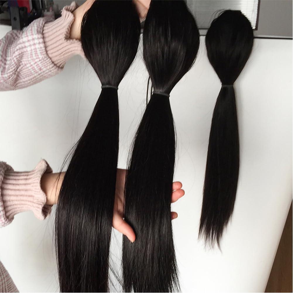 Kiss darling LASHES Drawstring Ponytail Straight Human Hair Clip in Hair Extension 28inch 150g Natural Black 100% Brazilian Human Hair Ponytails Hair Piece for Women Full Thick Ponytail