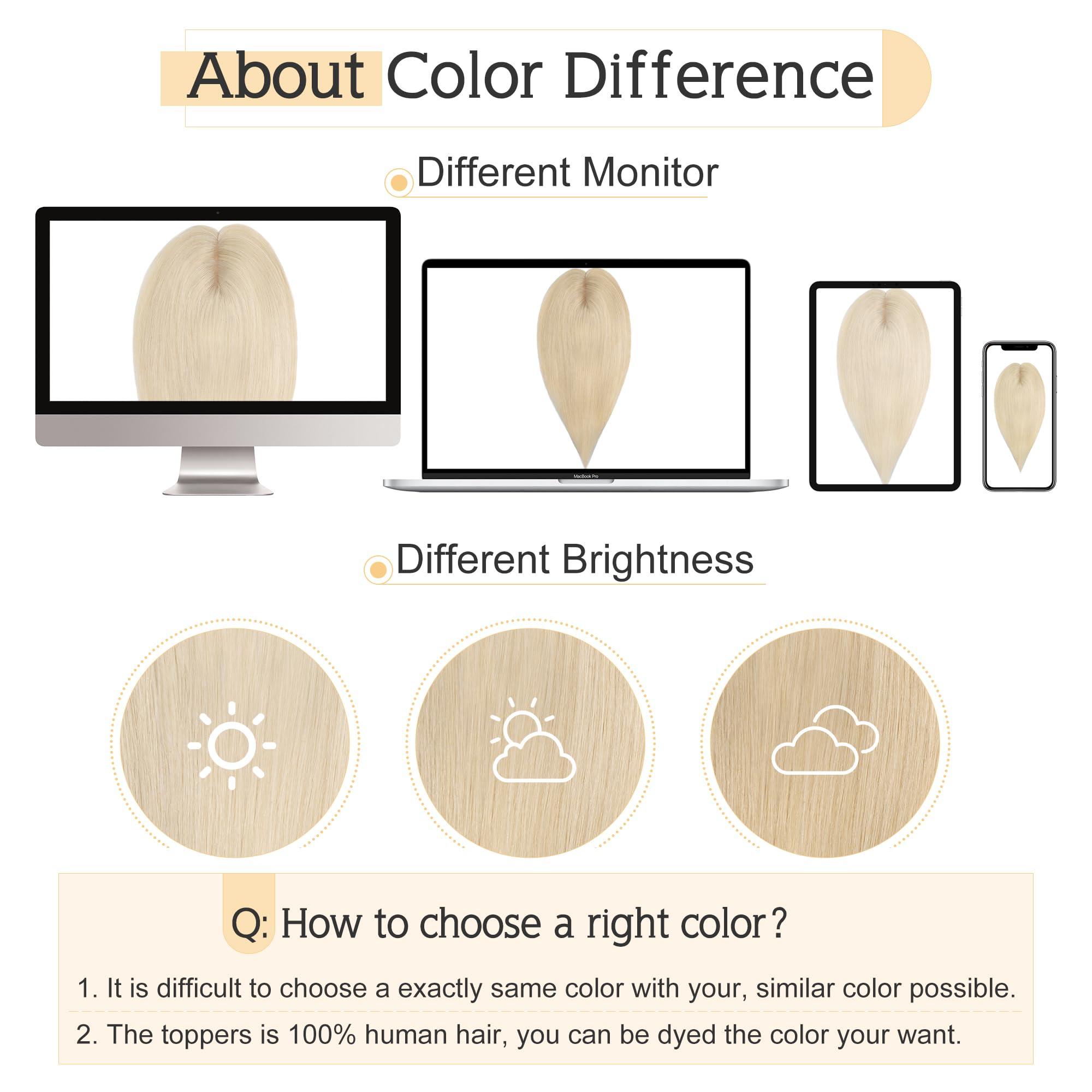 SEGO SEGO Human Hair Toppers for Women With Thinning Hair 7 * 13CM Silk Base 100% Real Human Hair Clip in Top Wiglet Hair Pieces -16 Inch No Bangs Platinum Blonde