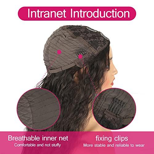 Matthia Long Curly Wig V Part Wigs Synthetic Half Wigs for Black Women, Glueless Wigs Chocolate Brown Deep Wave V Part Wig No Leave Out Thin Part Wig U Part Wigs for Women Clip in Extensions