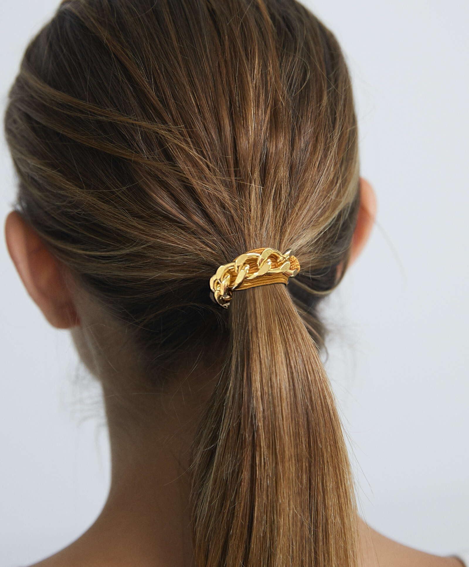 LOTMIAI Bracelet Hair Ties, Ponytail Holders Cute Strong Elastic Band with Gold Jewelry for Red Blonde Brown Hairs