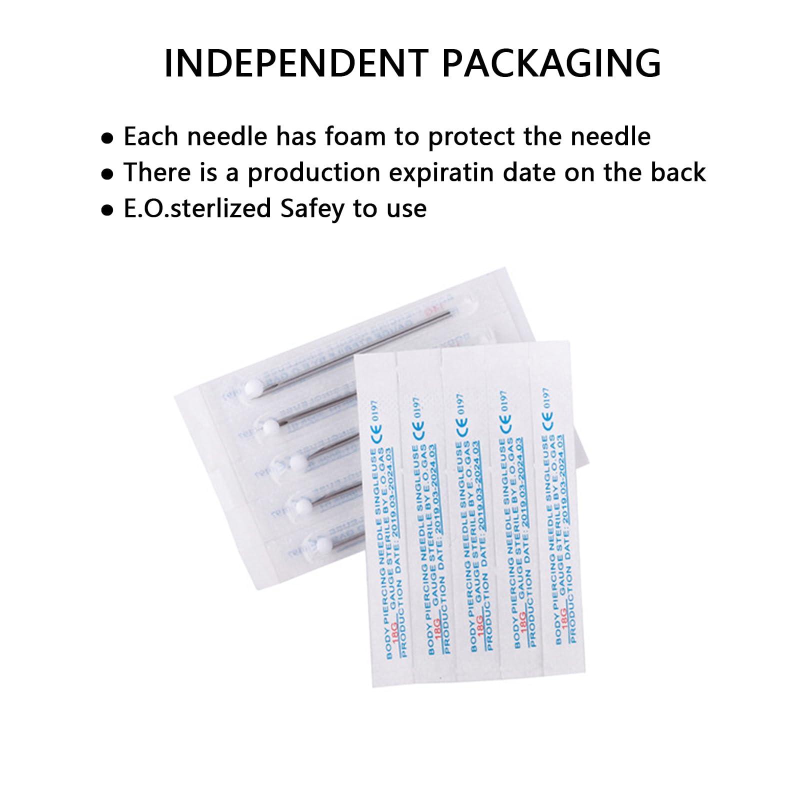 WOLAYI Piercing Needles,40PCS 13G Stainless Steel Sterile Disposable Surgical Steel Piercing Needles for Belly Navel Nipple Tongue Ear Piercing Needle(13G)