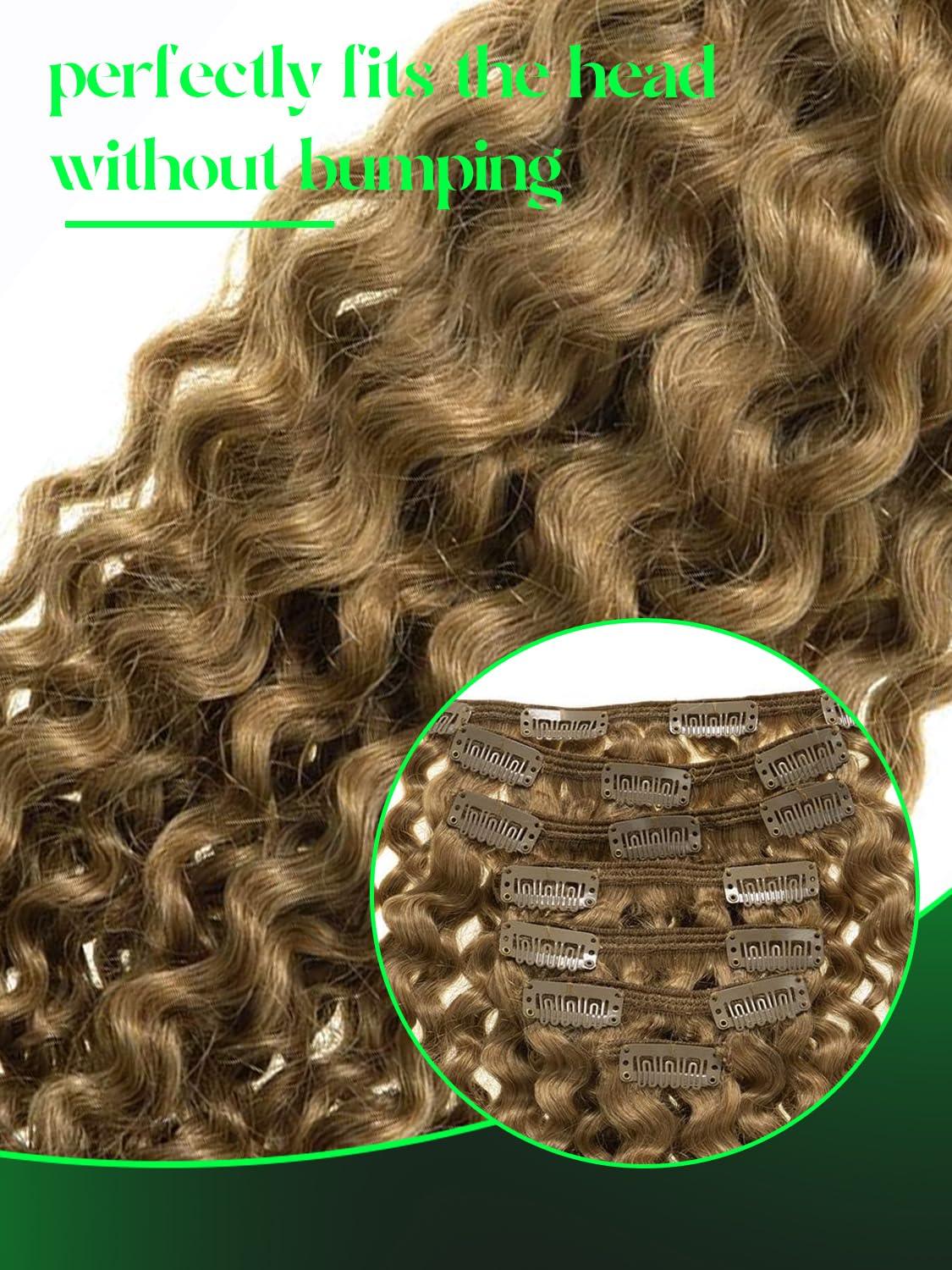 Anrosa Anrosa Clip in Human Hair Extensions Jerry Curly Full Head 3B 3C Curly Clip In Hair Extensions Strawberry Blonde Remy Human Hair Curly Hair Extensions for Black Women 18 Inch 120g 7 Pieces