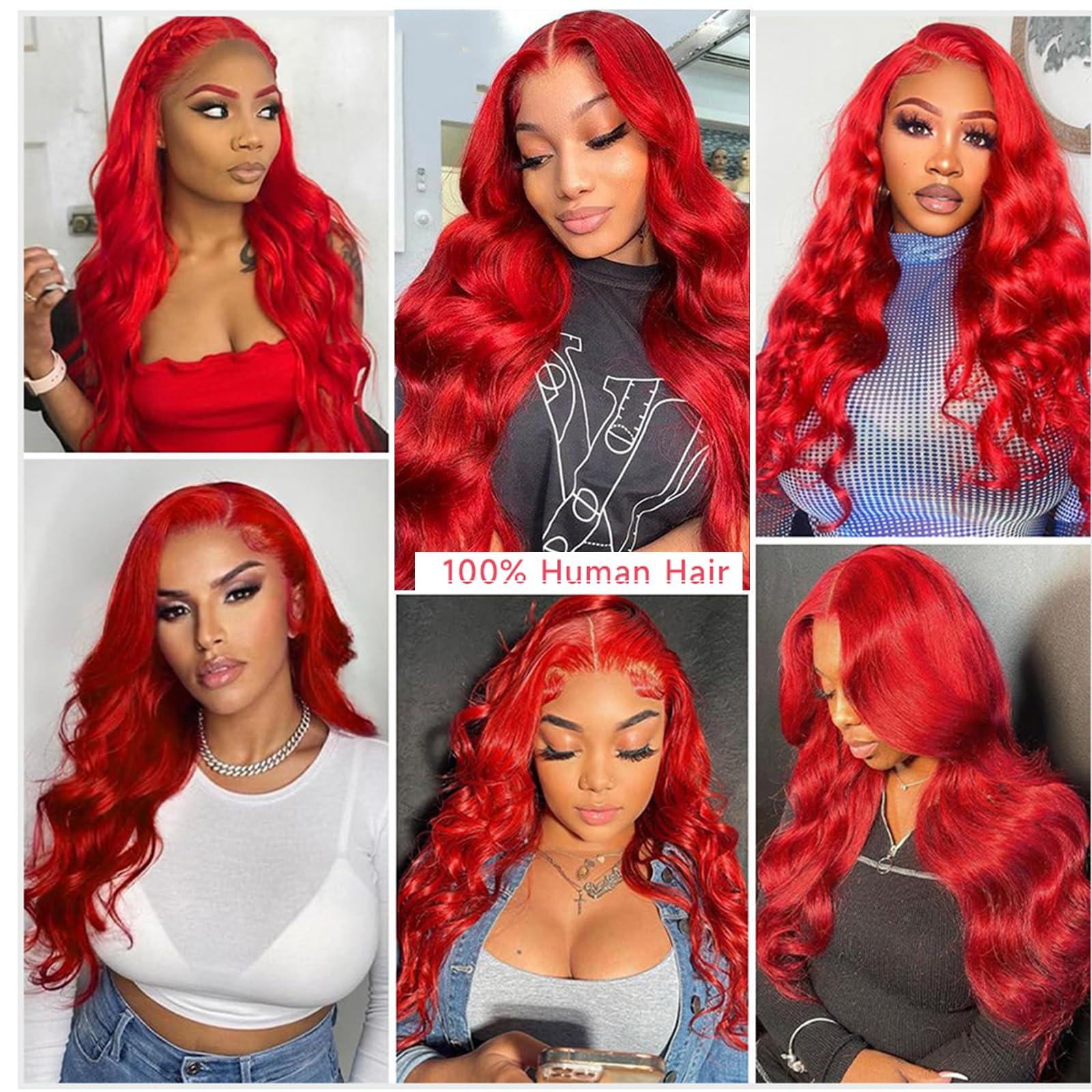 Smavida Red Wig Human Hair 13x4 HD Red Lace Front Wigs Human Hair 180% Density Body Wave Hot Red Colored Wigs Human Hair Glueless HD Transparent Lace Front Wigs Human Hair Pre Plucked with Baby Hair 28 Inch
