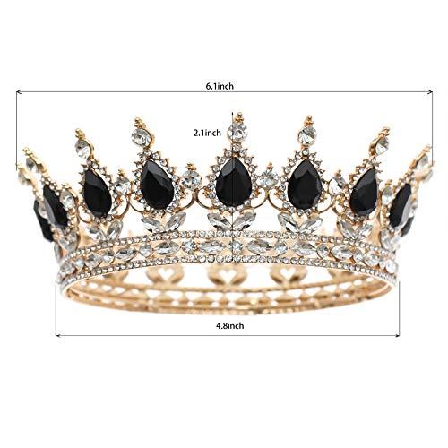 FORSEVEN FORSEVEN Queen Crown Rhinestone Wedding Crowns and Tiaras for Women Costume Party Hair Accessories Princess Birthday Crown Crystal Bridal Crown (Gold+Black)