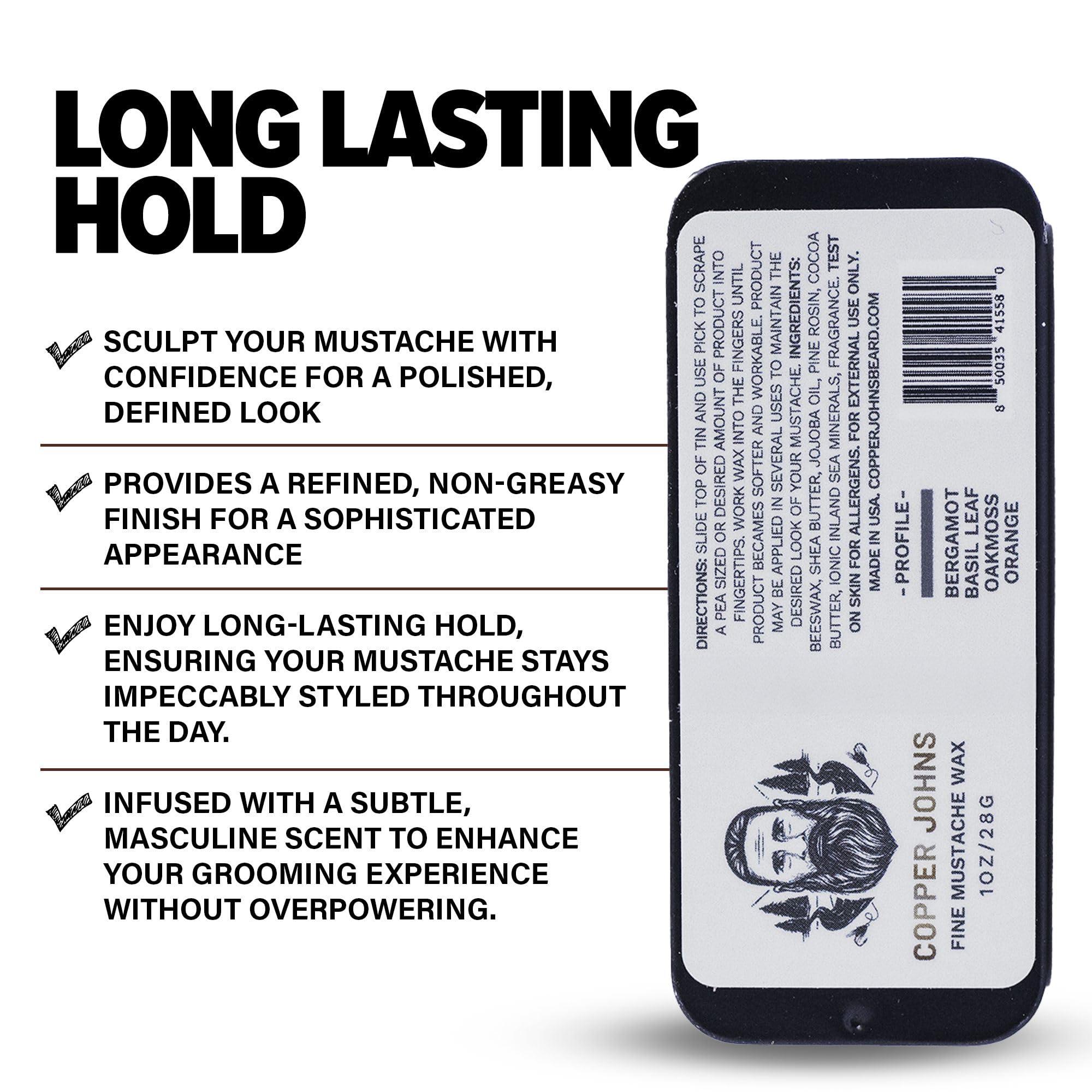 Copper Johns Copper Johns Mustache Wax | Promotes Clean & Well-Kept Mustache | Strong All-Day Hold | Beeswax, Jojoba Oil & Sea Minerals | Anglers Code | 1oz