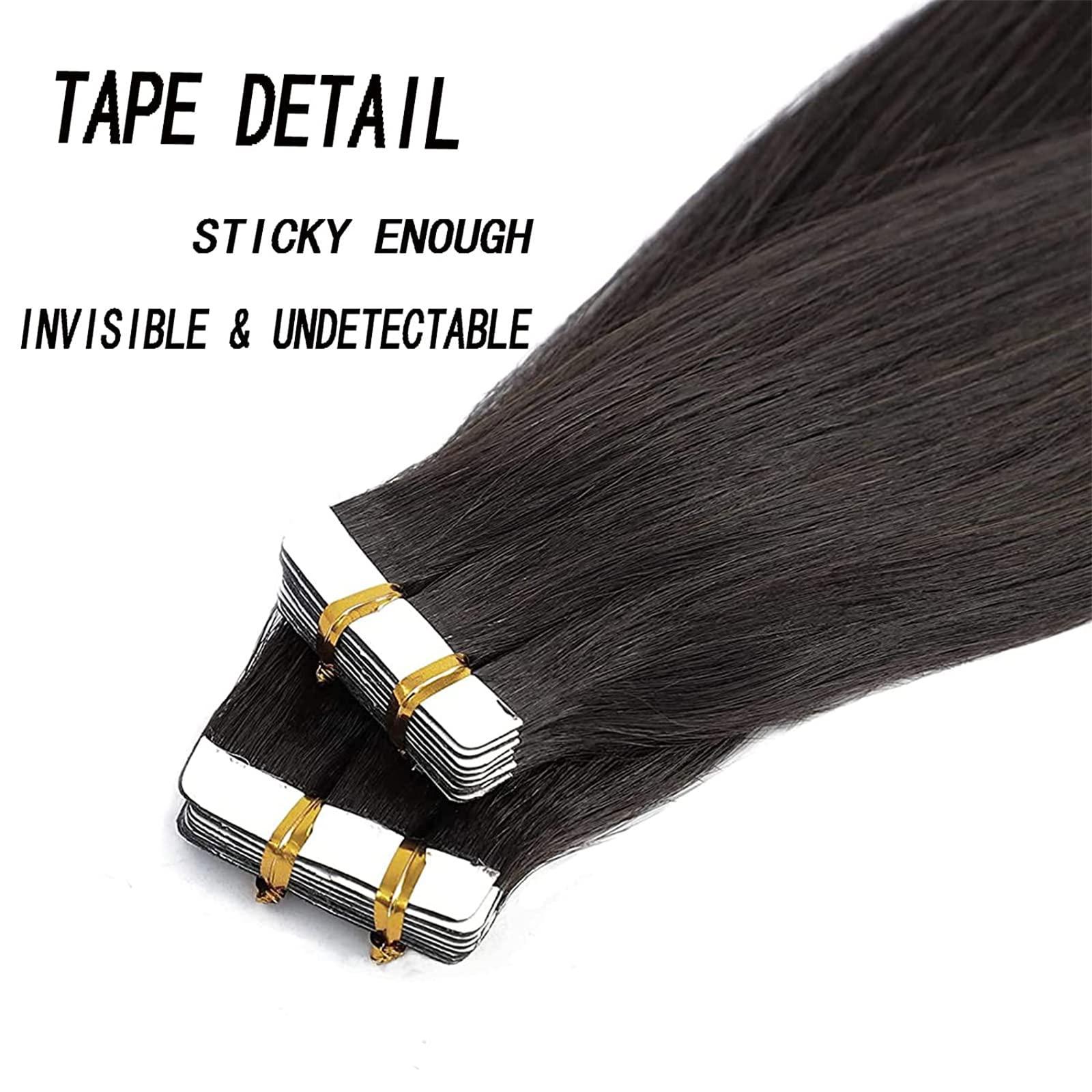 BDBD Tape in Hair Extensions Human Hair, 40Pcs/100G Straight Remy Hair Extensions, Seamless Tape Extensions for Women,Natural black,22in