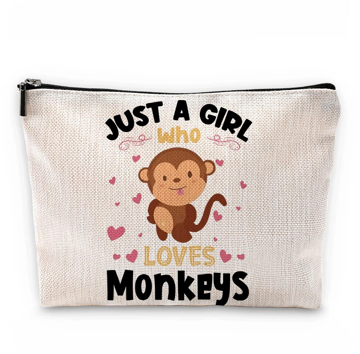 Sufamb Just A Girl Who Loves Monkeys Makeup Bag,Cute Cartoon Monkey Cosmetic Pouch for Women Girls,Christmas Birthday Gifts for Monkey Lovers Sister Daughter