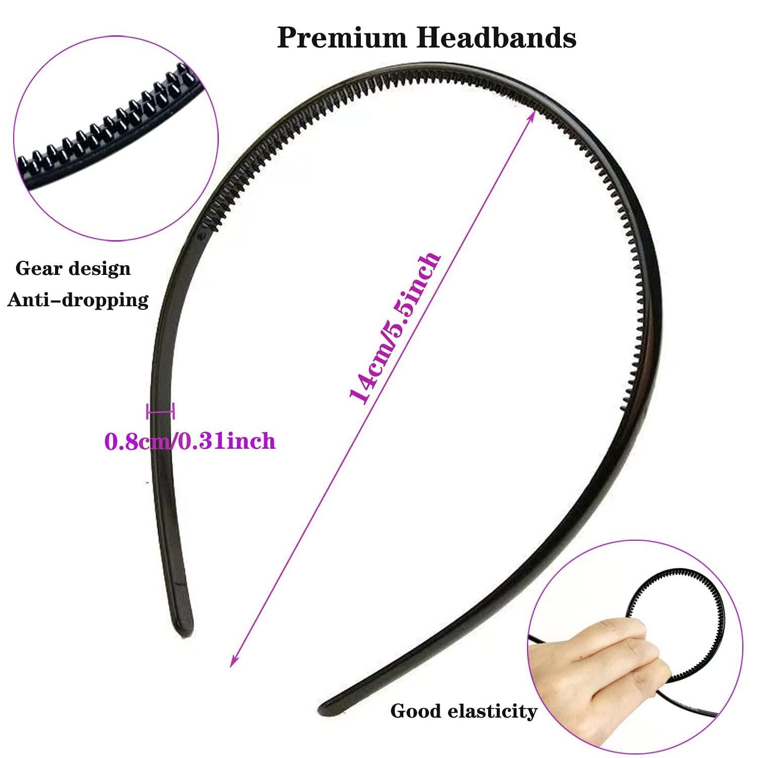 Exiiantag 6 Pack Black Plastic Headbands for Women Girls Man,Black Hair Hoop with Teeth,Headband Hair Bands for Unisex (8mm Wide)