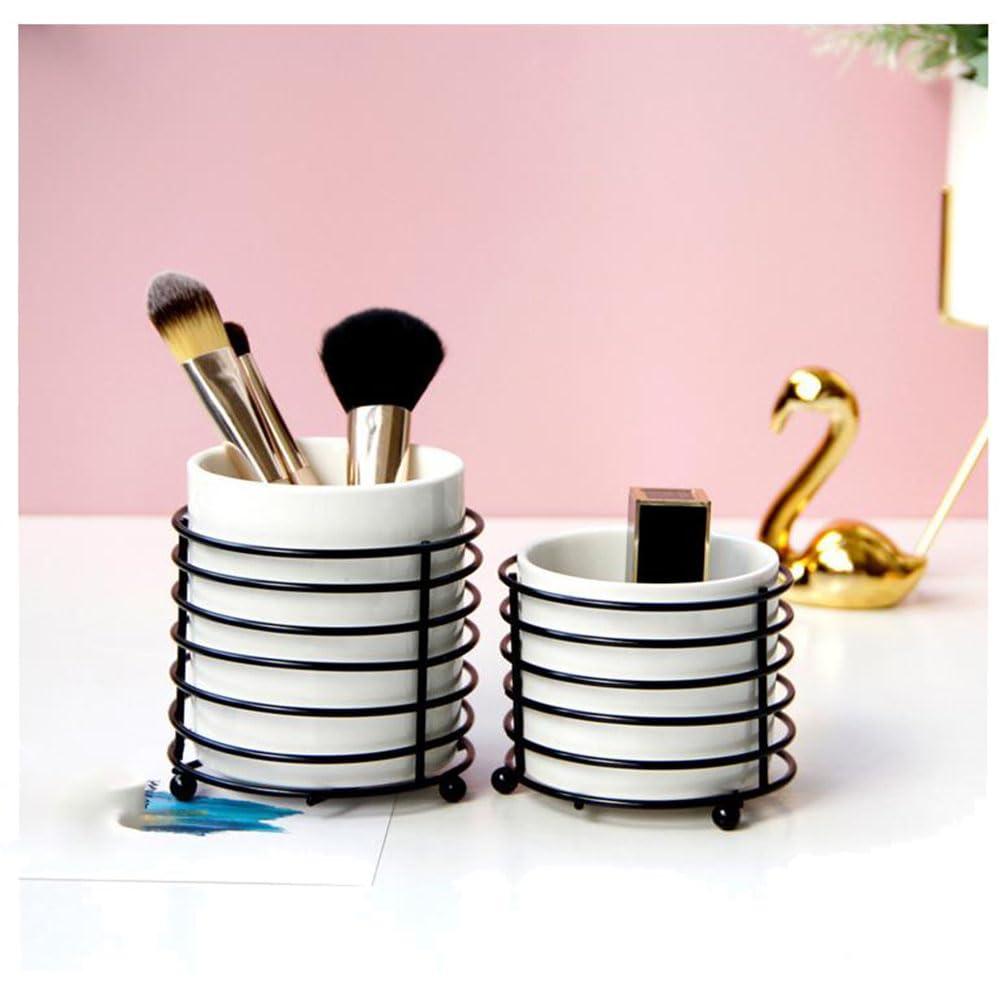 Alipher Alipher Makeup Brush Holder Ceramic Cosmetic Brush Organizer Portable Makeup Brush Cup Desktop Jewelry Storage Bottle For Office Bathroom (8.7 * 9.8CM, Black)
