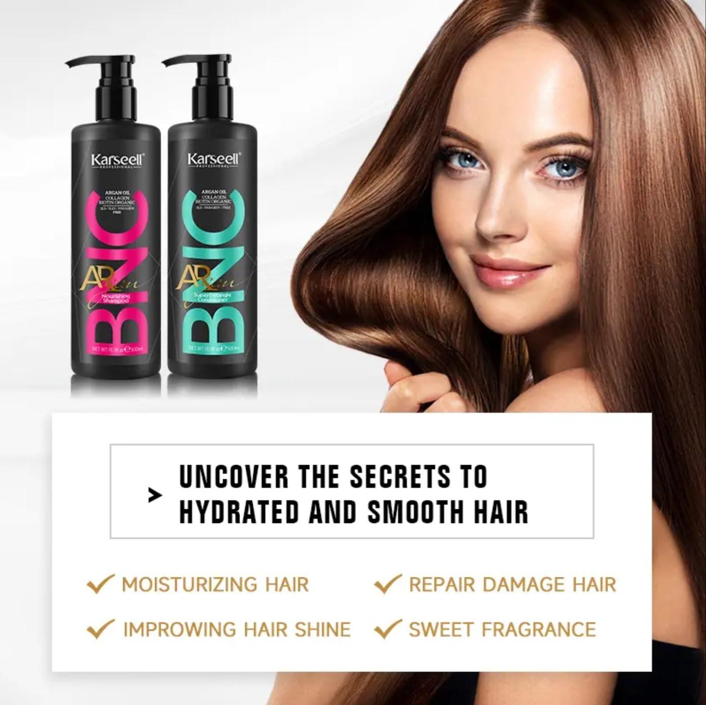 Karseell Karseell Keratin Straightening Treatment with Organic Biotin Shampoo, Collagen Detangle Conditioner, Relax and Repair Dry Damaged Hair, BNC Professional Results (50.7 fl oz), Black