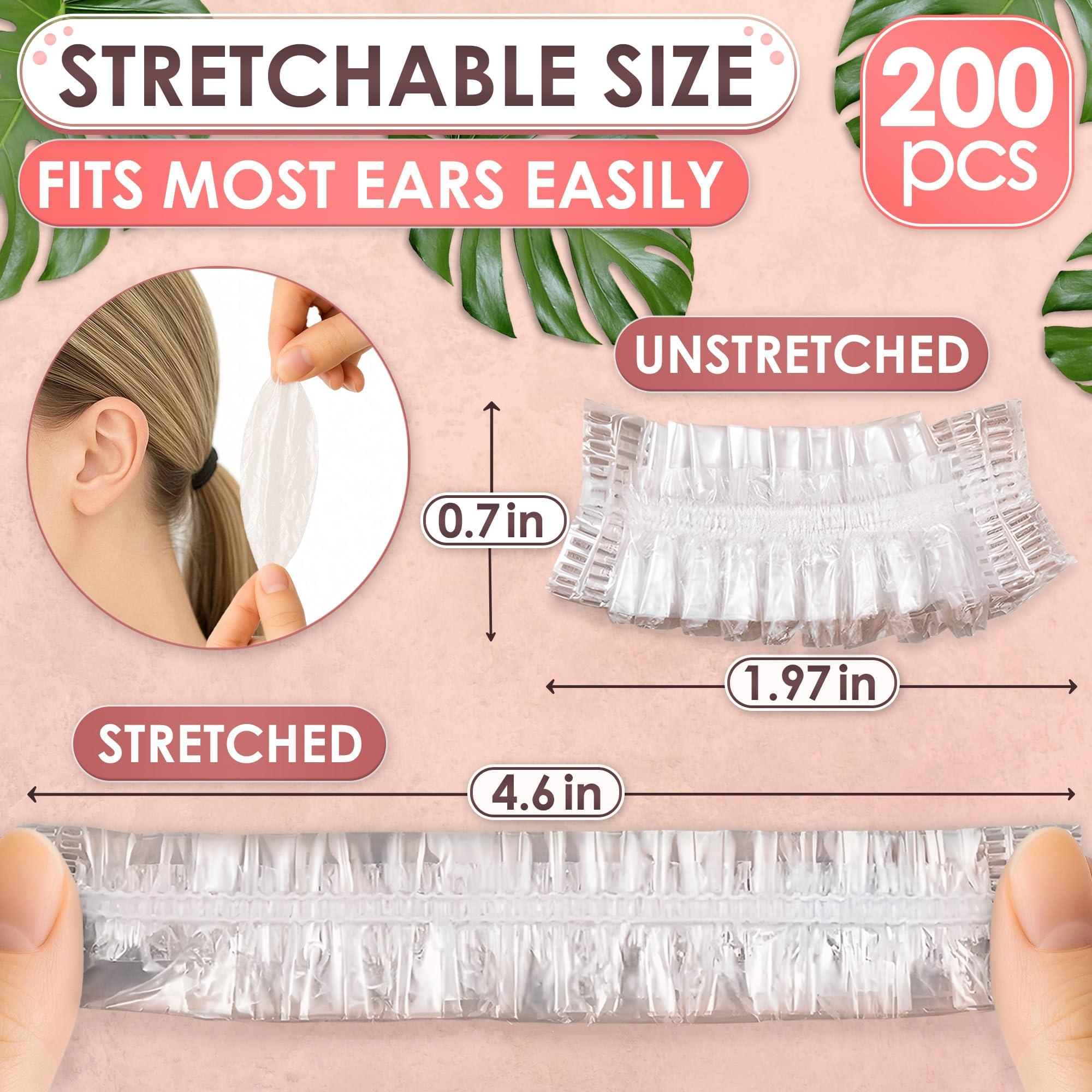 DIMROM 200 Pack Ear Covers for Shower - Disposable Ear Covers for Hair Dye Shower Ear Covers Ear Shower Caps for Adults - Ear Caps for Shower Plastic Ear Covers for Showering Waterproof Ear Covers for Shower