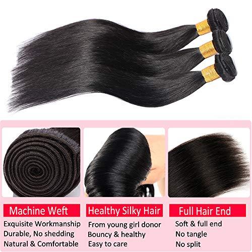 Hairro Hairro Unprocessed Human Hair Weft One Bundle 10 Inch Straight Sew in Virgin Hair Weave Extensions 100g Single Bundle Brazilian Hair for Black Women #1B Natural Black