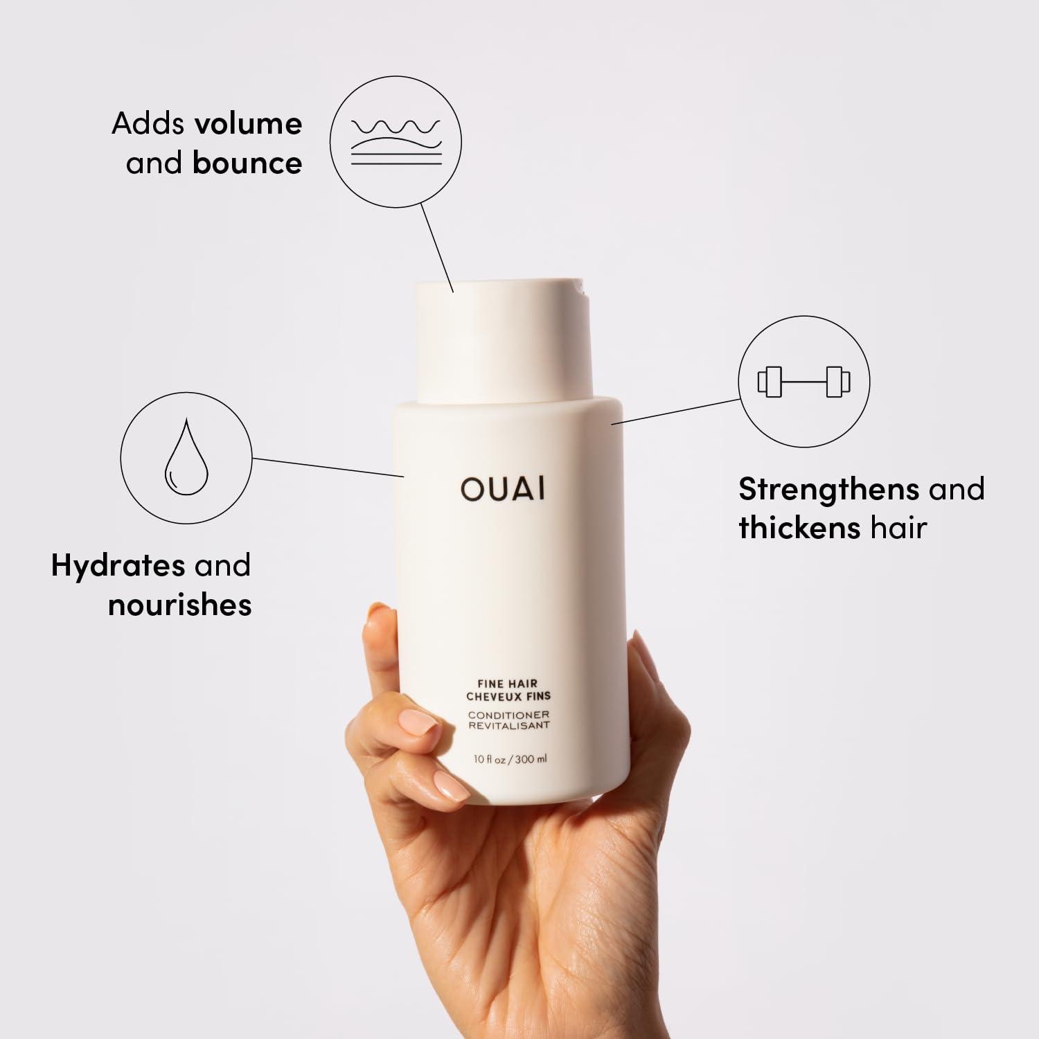 OUAI OUAI Fine Hair Conditioner-Volumizing Conditioner for Fine Hair Made with Keratin, Biotin and Chia Seed Oil - Adds Softness, Bounce and Volume - Free from Parabens, Sulfates, and Phthalates (10 oz)