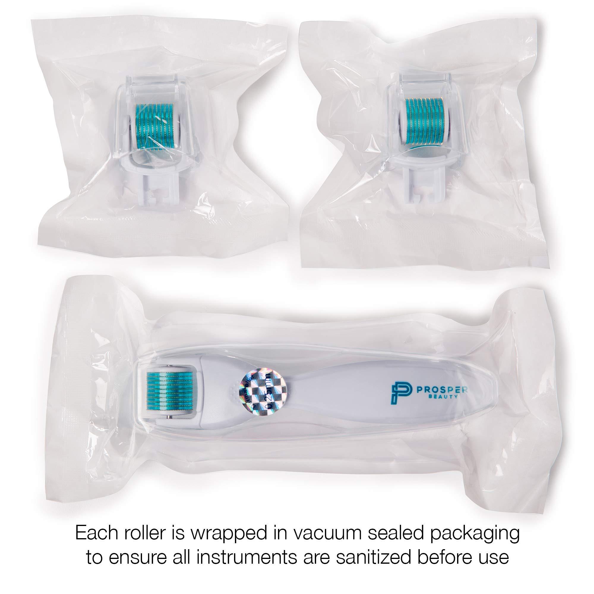 Prosper Beauty Derma Roller Microneedle 6 Piece Kit [DERMAROLL by Prosper Beauty] Face Roller with 4 Replaceable Heads Exfoliation Microdermabrasion Micro Derma Skin Care Tool Dermaplaning Microneedling