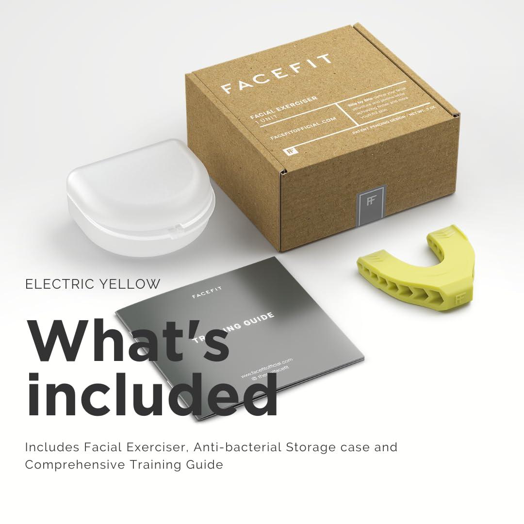 Facefit Jaw Exerciser by Facefit - Men & Women - Tone and strengthen your jawline, cheeks, chin and lips - Food-grade Silicone (Electric Yellow)