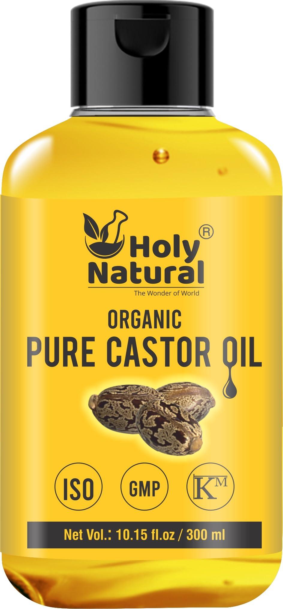 Holy Natural - The Wonder of World Organic Pure Castor Oil (10.15 floz/300 ml) USDA Certified Cold-Pressed, 100% Pure, No GMO, No Heat treatment, Hexane Free Moisturizing & Healing, For Dry Skin,Hair Growth, Massage, Lash Growth