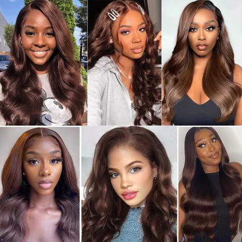 Yuksoocosh Chocolate Body Wave Bundles Human Hair Dark Brown Body Wave Bundles Color 4 Brown Human Hair Bundles Double Weft Brazilian Human Hair Wet and Wavy Extensions 20 22 24 inch 3 Bundles