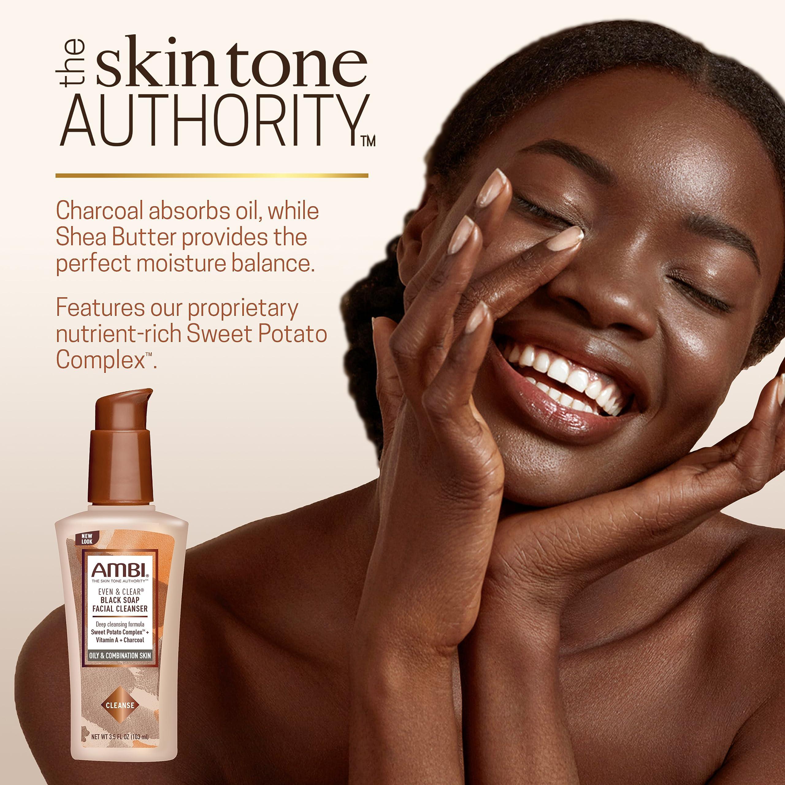 Ambi Ambi Even & Clear Charcoal Black Soap Facial Cleanser & Cocoa Butter Cleansing Bar | Helps Even Skin Tone & Moisturize | 3.5 Ounce Each